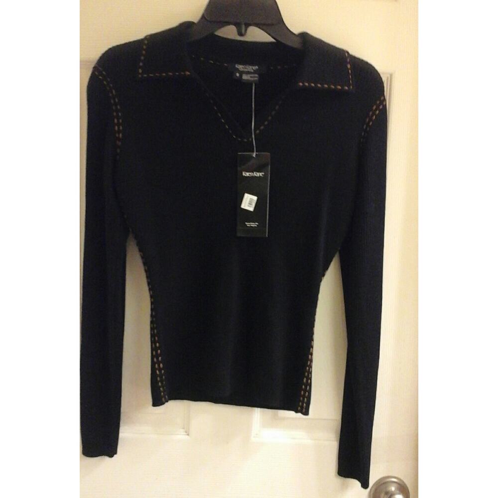Karen Kane Sweater women's size small stitched polo, black, "Topaz" NWT $108